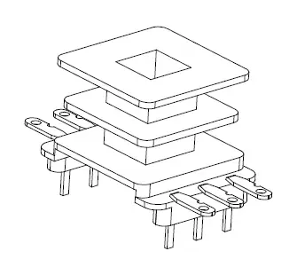 EI 25X7 Bobbin, Vertical, 3+3 Pins, 2 Sections