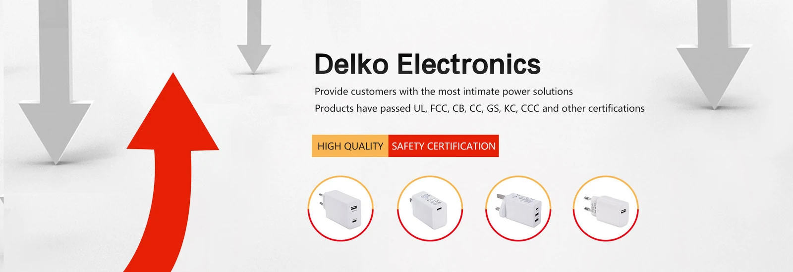 DELKO travel charger and power adapter range