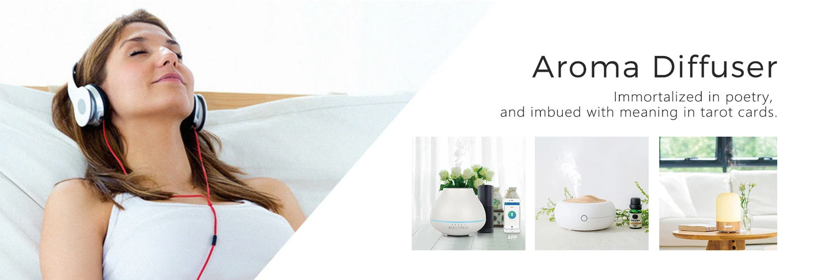Ultrasonic wood-grain aroma diffuser running in a dark bedroom