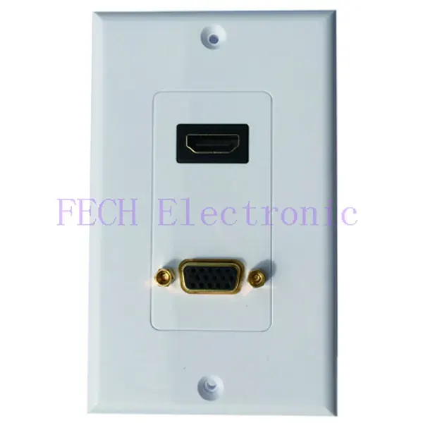 HDMI & VGA Female/Female 1 Port Wall Plate, Gold Plated