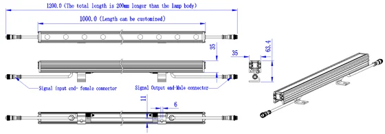 Maßzeichnung, Anschlussdiagramm oder Anwendungsfoto der 18W 24W LED-Wandfluterlampen
