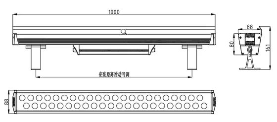Double Line LED Wall Washer dimension drawing, connection diagram or application photo
