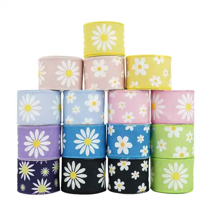Ribbon 63mm Wide Wire Edge Koke with Small Daisy detail view 2