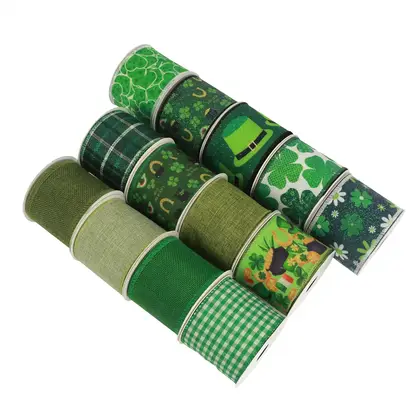 Cinta de coker con borde de alambre Shamrock Dot Green Irish Festival suministrada por BY Boyuan