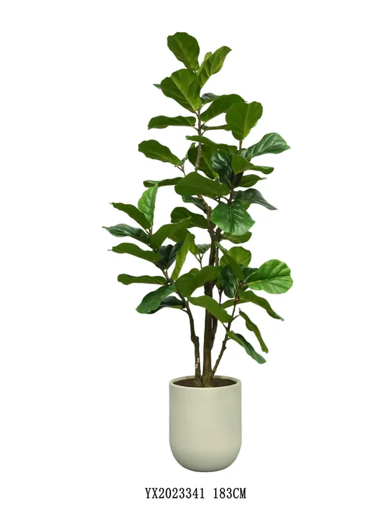 Árbol artificial de 51 hojas de hoja grande Ficus KD con maceta negra YX2023341