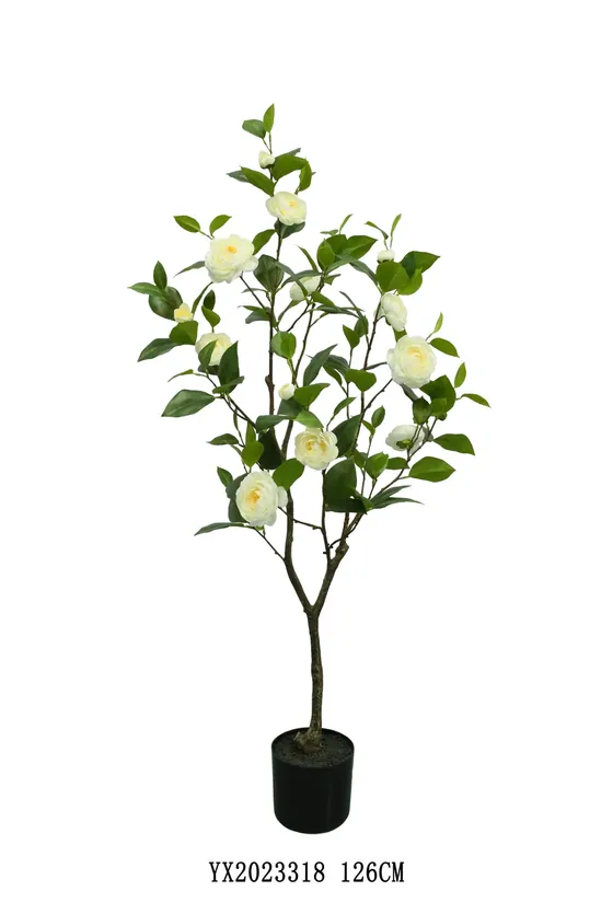 122 Hojas 13 Flores Camelia 126 cm árbol artificial