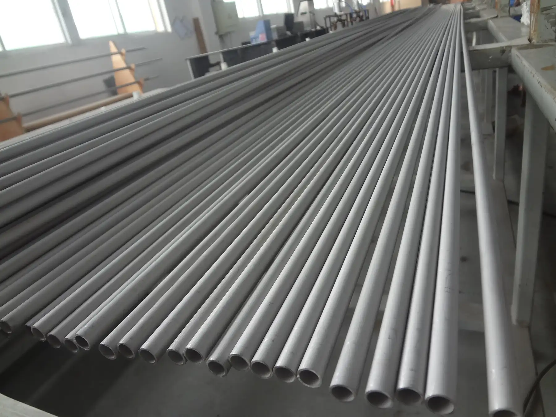 Stainless steel tube lengths ready for inspection