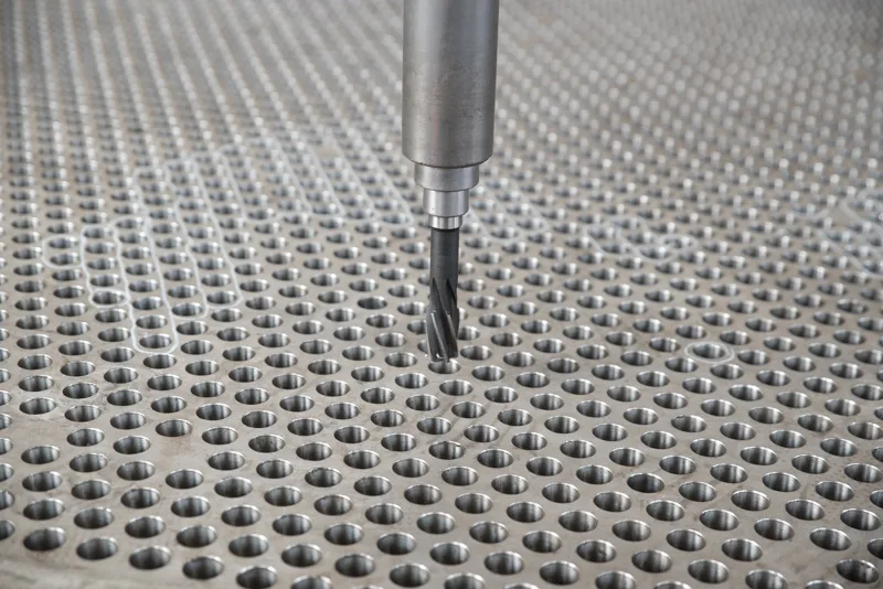 Drilled tubesheet with the tube hole pattern machined to the bundle layout