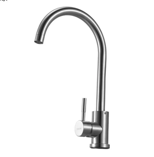 Slim single lever kitchen faucet with a high swivel spout