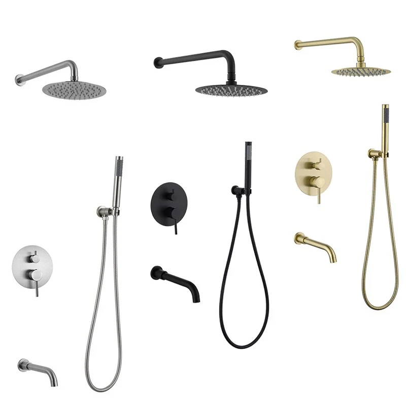Shower head, hand shower and mixer components in three finishes
