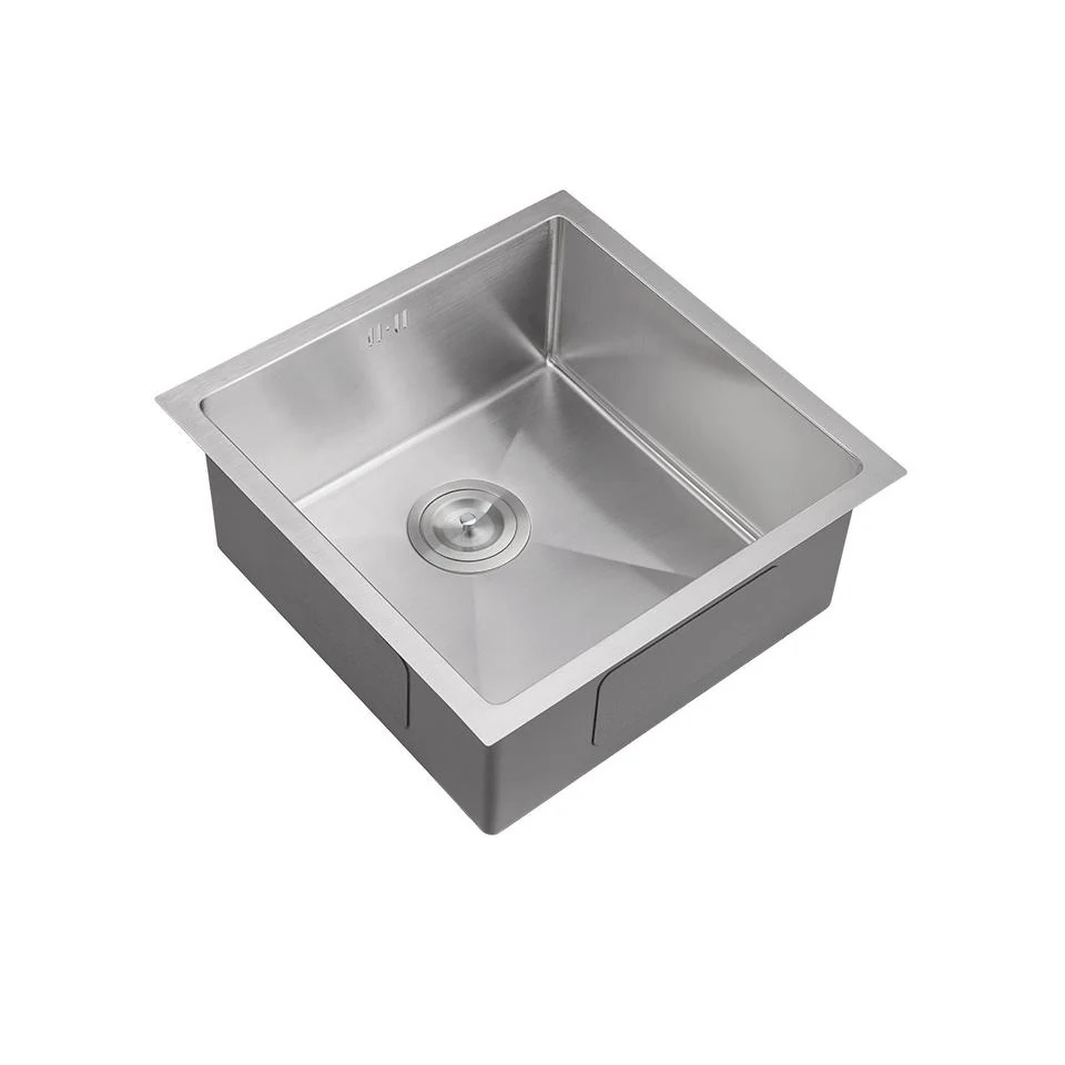 Small square stainless bowl viewed from above showing the centre waste