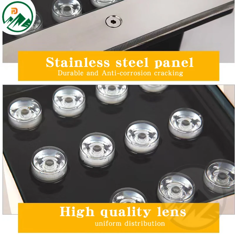 Detail of the stainless steel 304 cover and tempered glass lens on the fixture