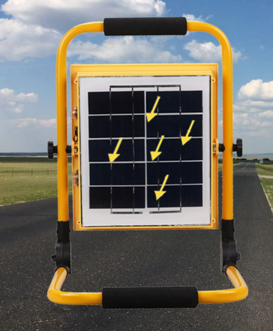 Side view of the solar emergency light showing the 180 LED chips and red/blue indicator
