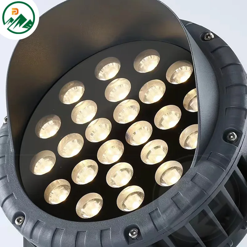 Adjustable beam angle flood light with multiple lens options visible