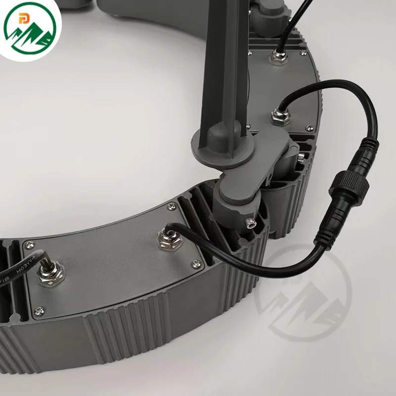 Detail shot of the LED tree light showing the DMX control port and beam angle selector