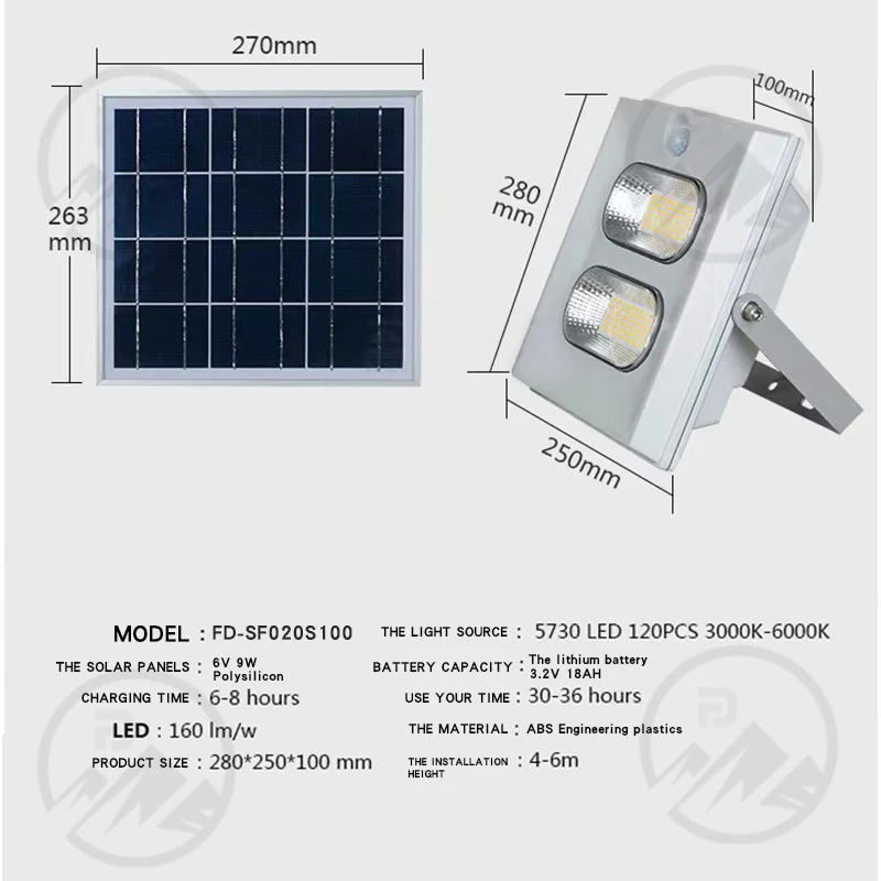Installation setup of solar flood light on a wall with solar panel facing south