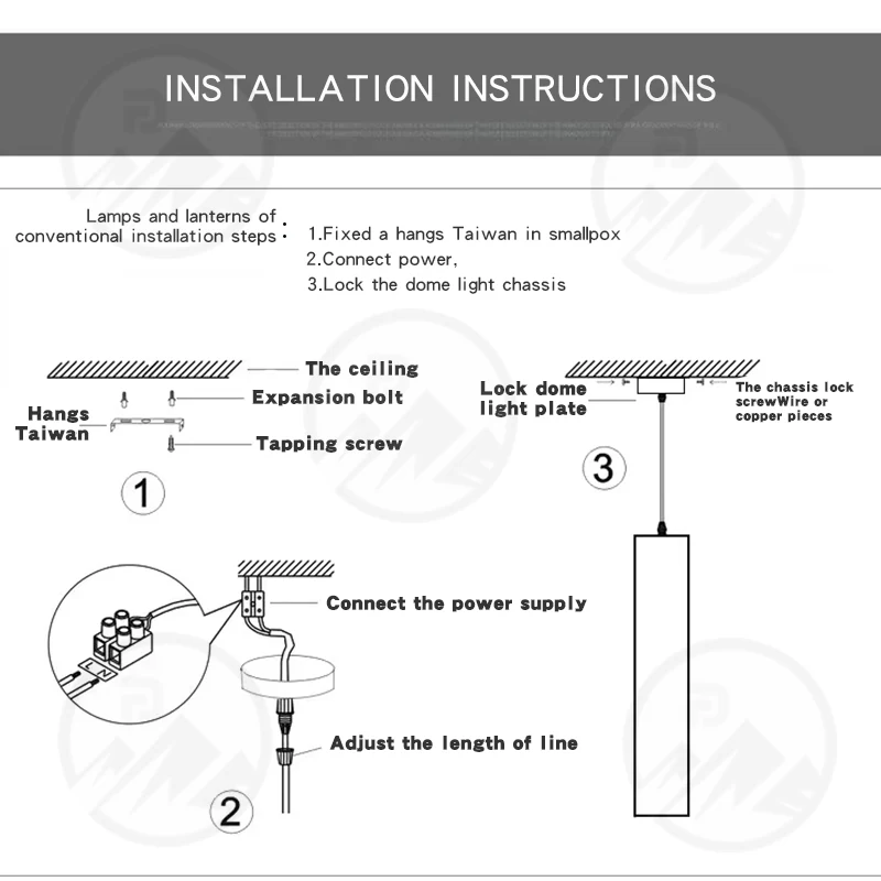Suspension LED down light with cable and mounting hardware