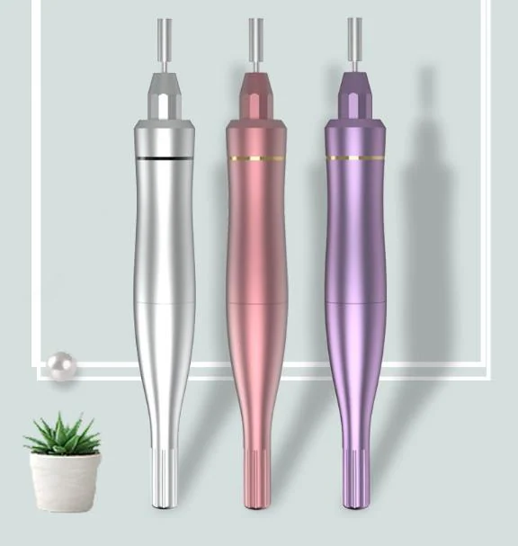 Close-up of the 2.35 mm collet and metal bit insertion on the nail drill