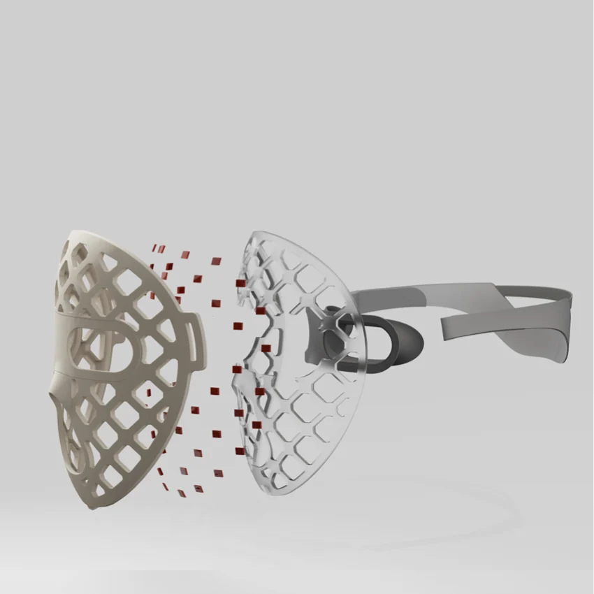 Close-up of the food-grade liquid silicone face and eye mask with even LED bead distribution