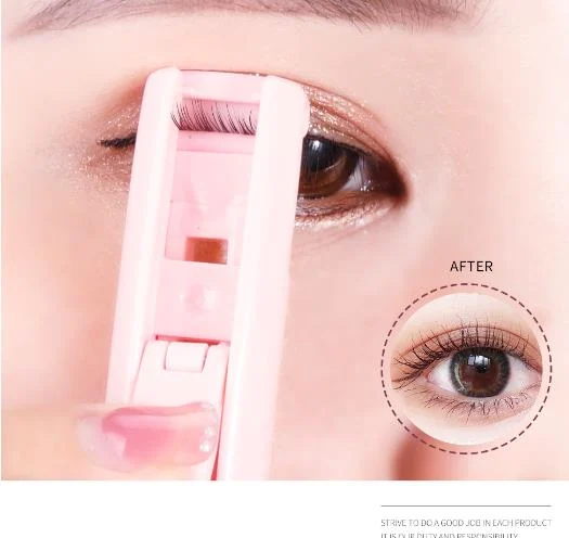 Eyelash curler packaged in a PVC box with branding and blister card