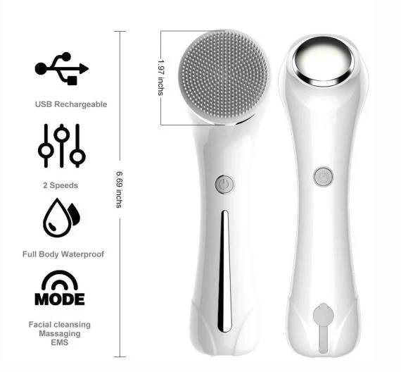 Facial cleansing brush with three sponge heads laid out for selection