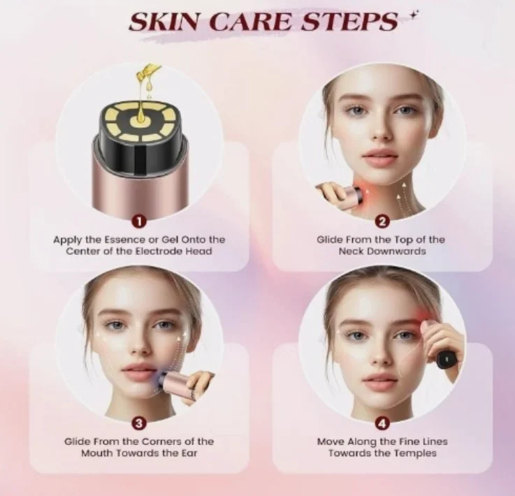RF beauty care device in its colour box with USB cable and cleaning brush