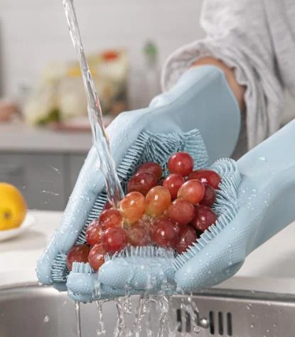 Pair of silicone cleaning gloves shown side by side in different colours