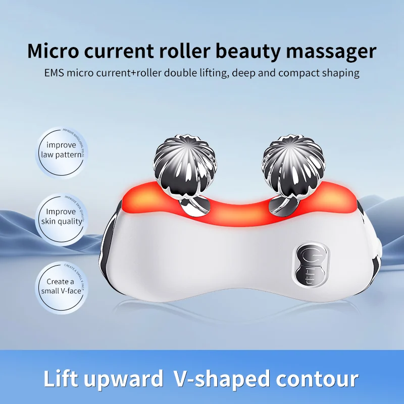 Skin care EMS microcurrent roller with LED lights and heating plate