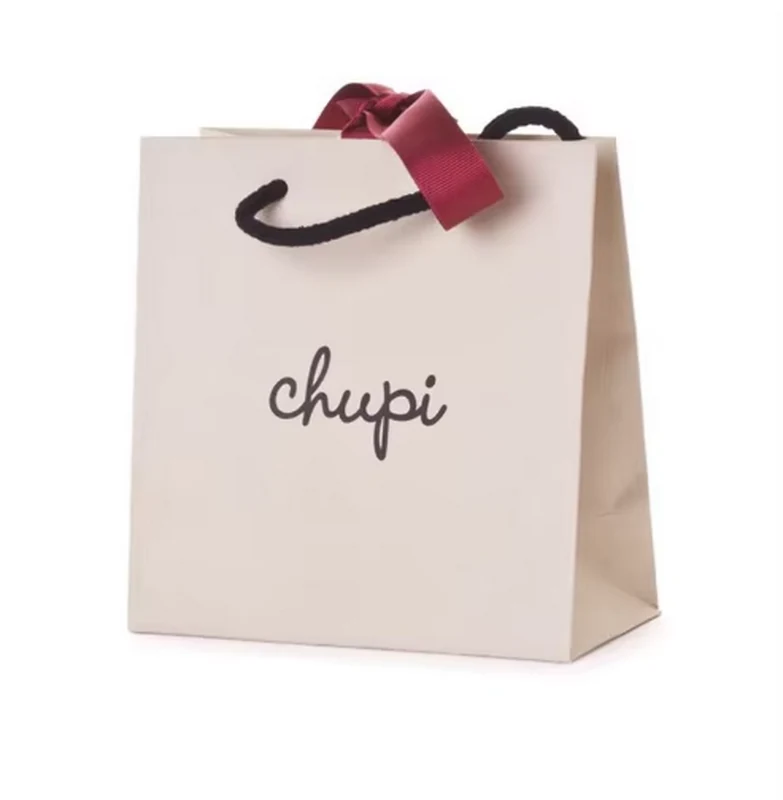 Custom Logo Gift Paper Bags with Ribbon Handles - MOQ 500pcs 8