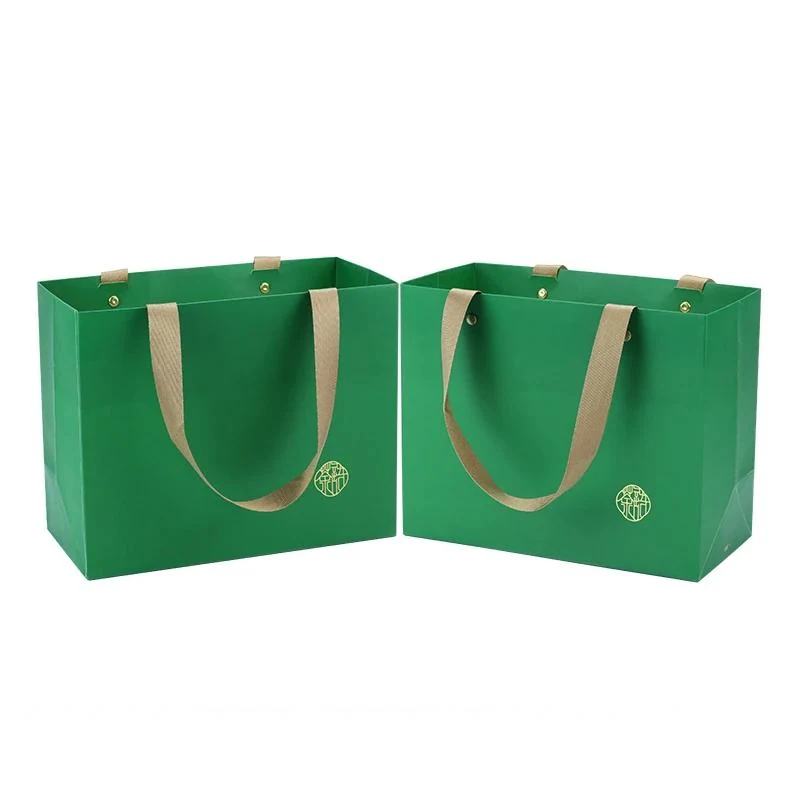 Custom Logo Gift Paper Bags with Ribbon Handles - MOQ 500pcs 4 detail view