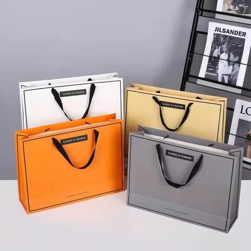 Custom White Kraft Paper Gift Bags with Logo - Luxury Design 6 detail view