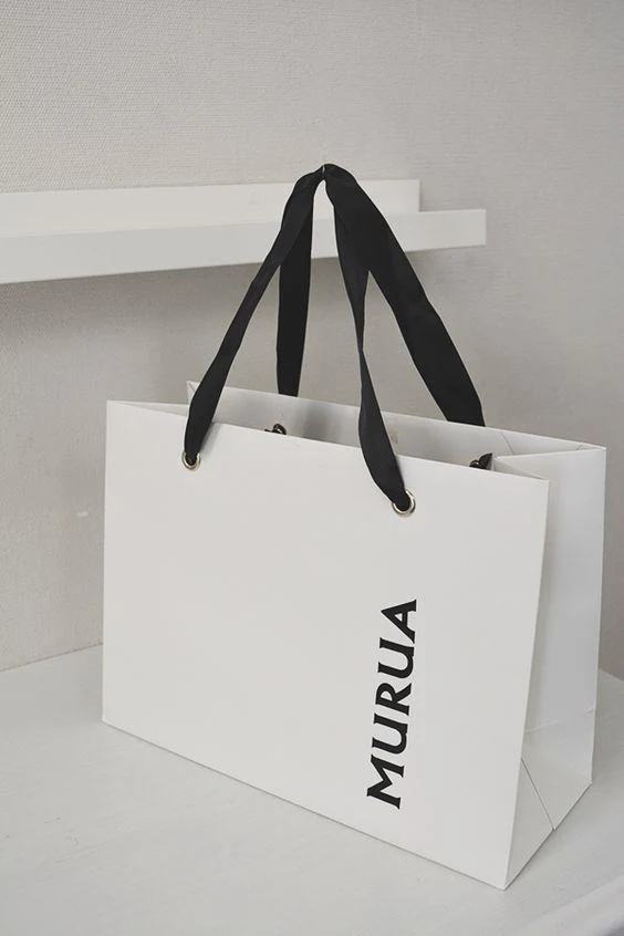 Custom White Kraft Paper Gift Bags with Logo - Luxury Design 4 detail view