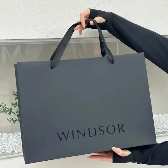 Luxury Matte Black Custom Gift Paper Bags with Logo - custom paper packaging by FISON