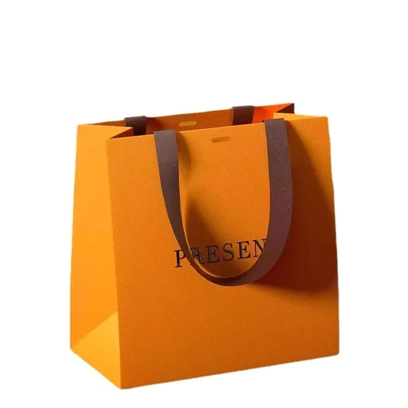 Stylish Matte Black Gift Paper Bag with Logo for Clothing 5 detail view