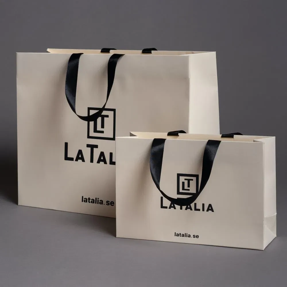 Stylish Matte Black Gift Paper Bag with Logo for Clothing 4 detail view