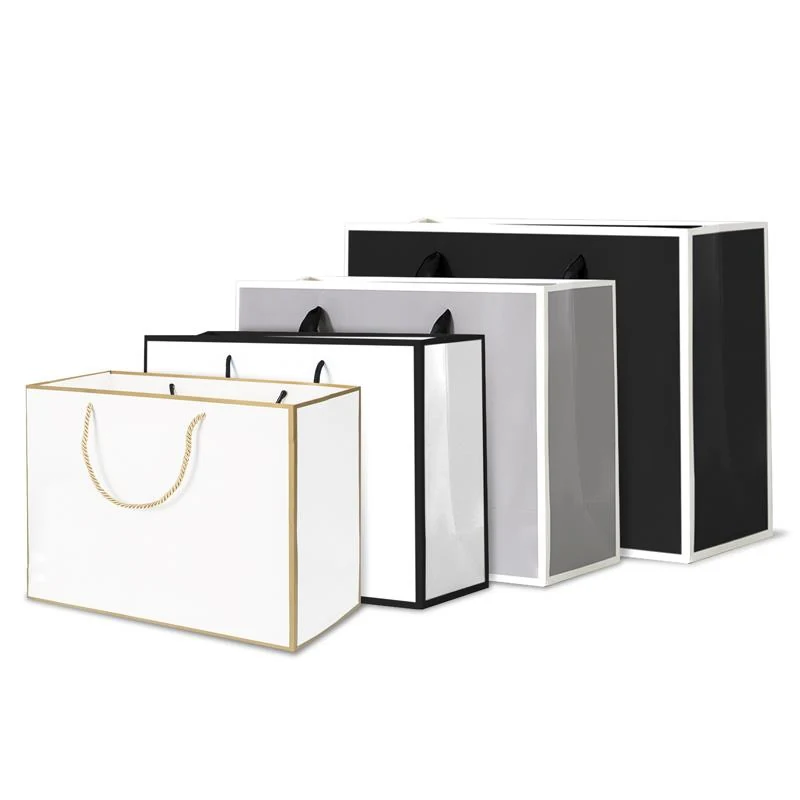 Stylish Matte Black Gift Paper Bag with Logo for Clothing 3 detail view