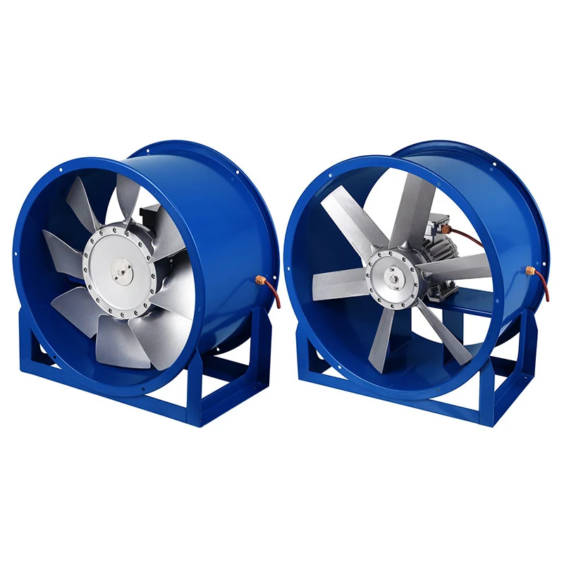 Two GKF axial drying fans of different diameters standing side by side