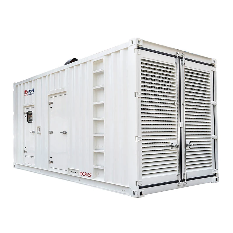 Container diesel generator showing the louvred side panels of the acoustic canopy
