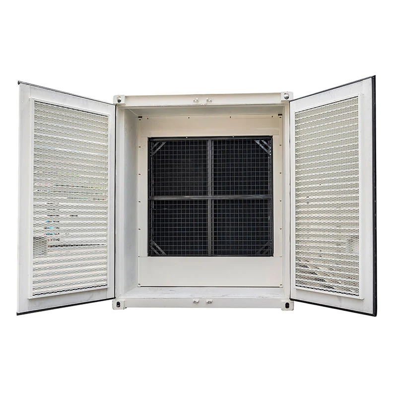 Container generator with the end doors open showing the radiator behind the grille