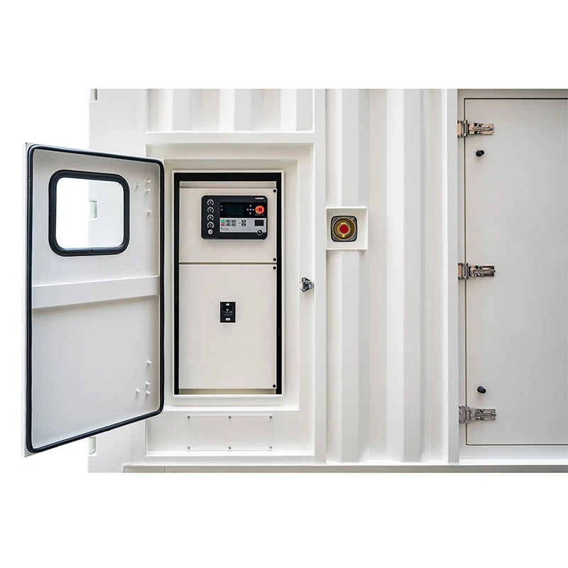 Control panel and door interlock inside the container generator access door