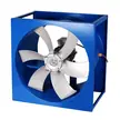 Ventilador de secagem axial tipo GKF de parede quadrada azul com seis lâminas de alumínio prateado