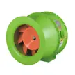 Ventilador de secagem de grãos de fluxo diagonal CRF verde com impulsor laranja dentro da carcaça cilíndrica