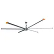 Ventilador de teto industrial HVLS Diamond com seis lâminas de alumínio prateado e pontas de winglet laranja