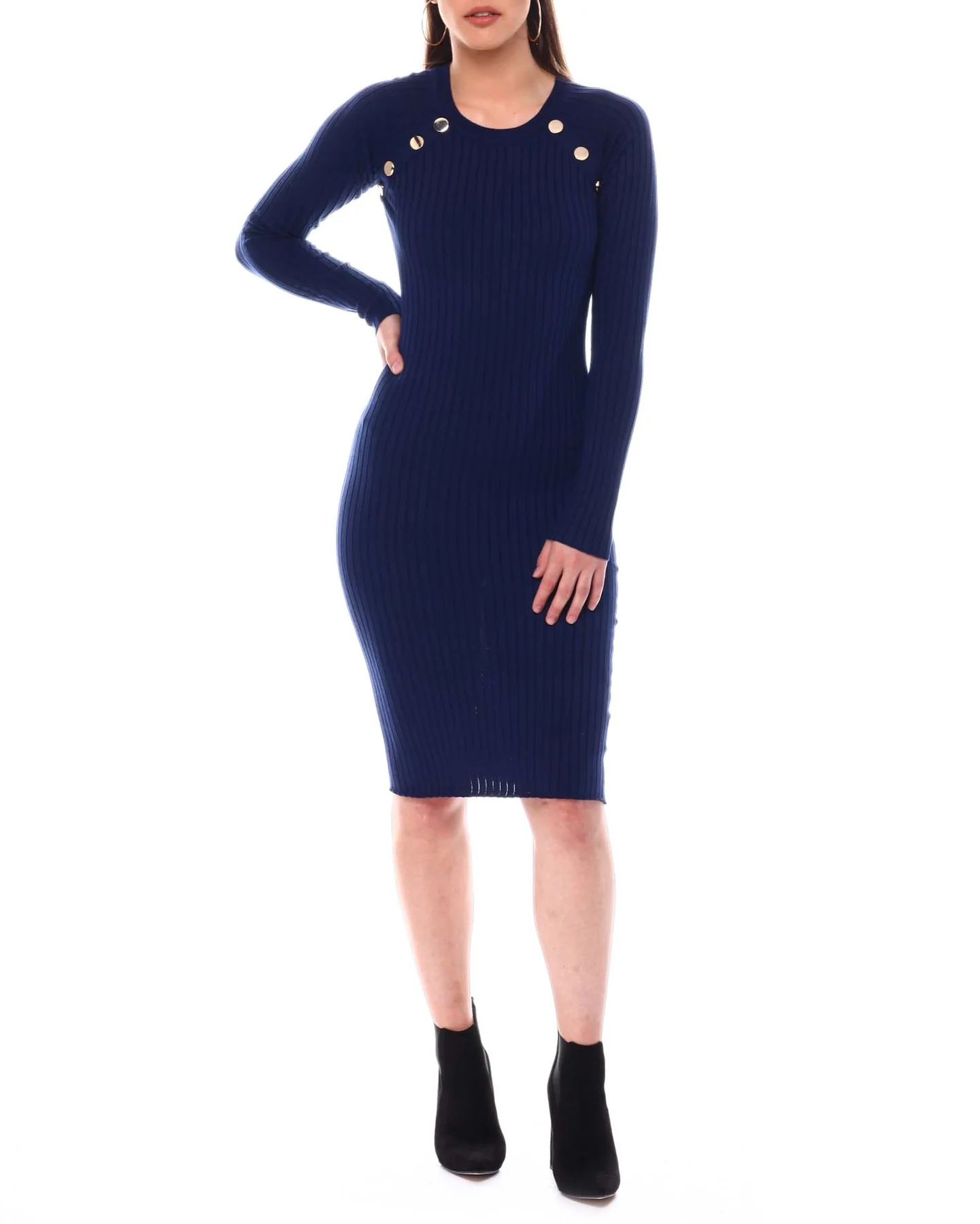 Long Sleeve Ribbed Midi Dress Button Detail manufactured to order by Foriver Garment