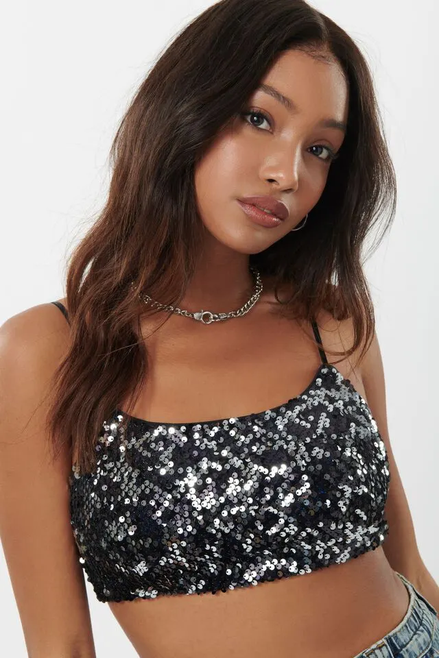 Sequin Cage-Back Micro Cami manufactured to order by Foriver Garment
