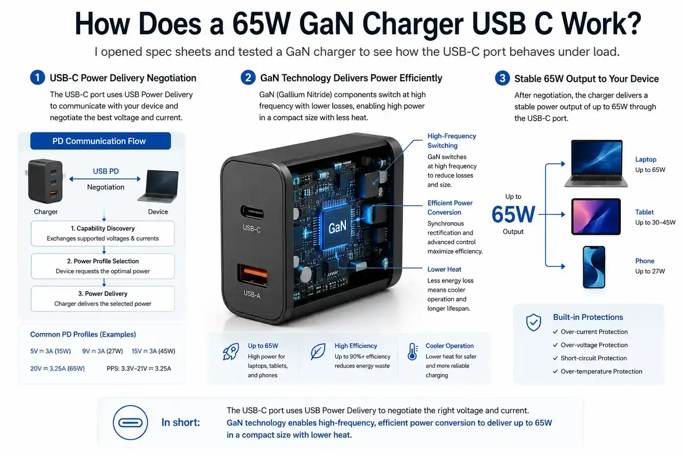 how does a 65w gan charger usb c work