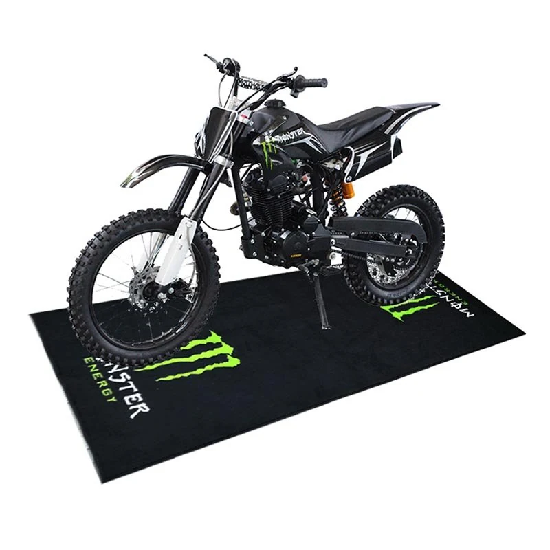 Rubber backed motorcycle pit mat printed for a drag racing team
