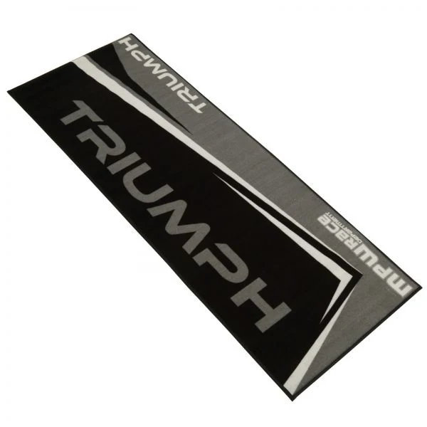Custom printed motorcycle racing mat laid out in a service zone