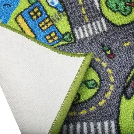 City play rug shown at an angle on a floor