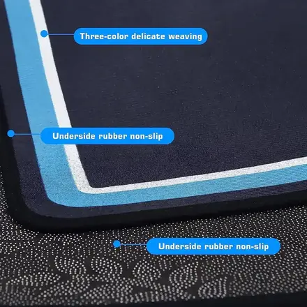 Close view of the drum mat hemmed edge and velvet pile